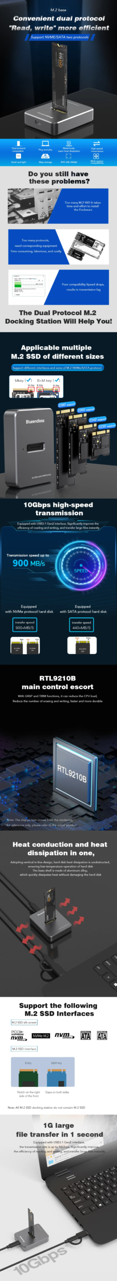 Blueendless m2 nvme docking station M key usb m 2 USB C SSD case NVME and NGFF hdd SSD docking station Solid